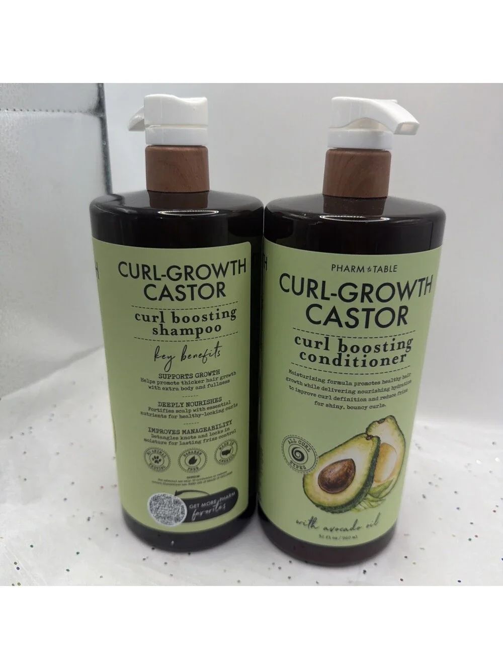 PHARM TO TABLE Curl Growth Castor Shampoo & Conditioner 32oz Avocado Oil Duo